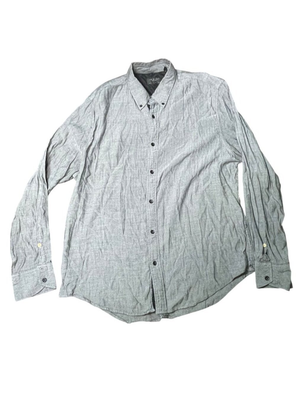Rag & Bone Mens Gray Herringbone Button-Up Shirt XL Fit 2 Casual Long Sleeve